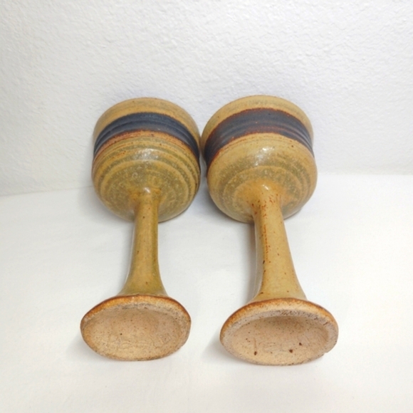 Marj Peeler Pottery Wine Goblet Clay Chalice Earthenware Vintage Folk Art Pair 2 - Picture 4 of 13